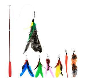 Bascolor Retractable Cat Toys Interactive Feather Teaser Wand Toy