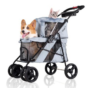  ibiyaya 4 Wheel Double Pet Stroller for Dogs and Cats﻿