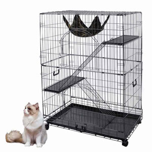 YesHom Large Cat Pets Wire Cage 2 Door Playpen with Hammock 2 Ramp Ladders