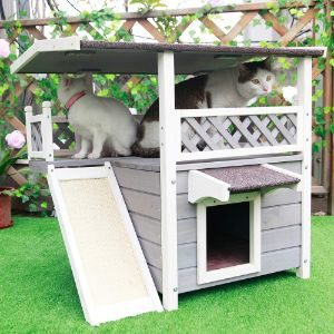 Petsfit Outdoor Cat House with Escape Door and Scratching Pad